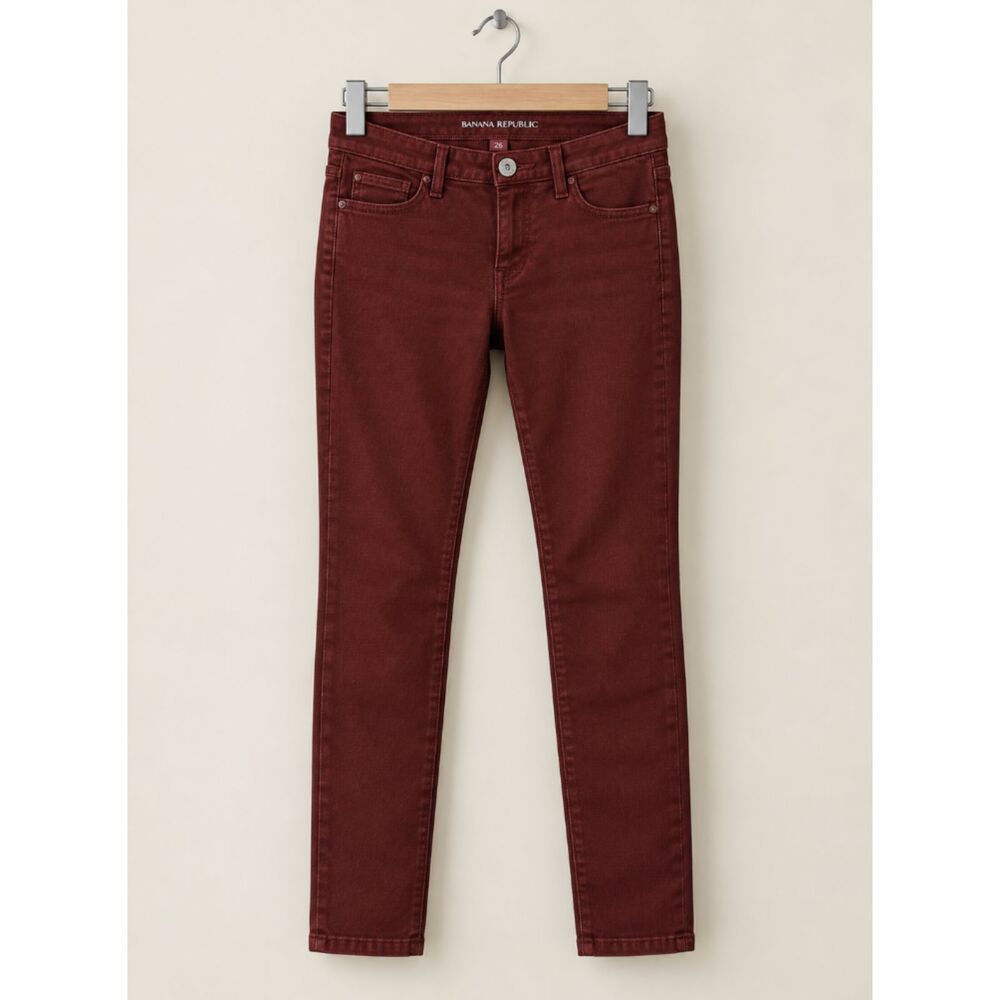 Banana Republic Womens Size 26 Skinny Burgundy Coated Denim Jeans Leather